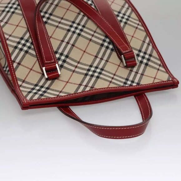 BURBERRY Blue Label Nova Check Tote Bag Canvas Red Beige Auth - Picture 11 of 16